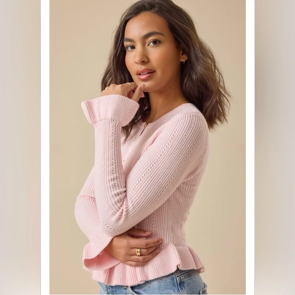 Altar’d State Ruffle Hem Cardigan With Flower Buttons - Picture 2 of 3